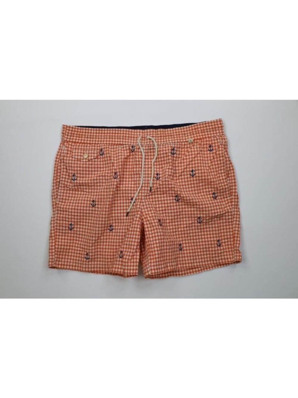 Vtg Ralph Lauren Mens Large Gingham Plaid Boat Anchor Lined Shorts Swim Trunks